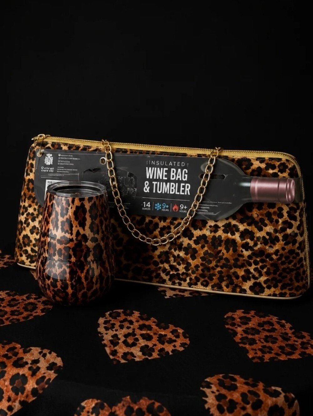 Insulated WILD EYE DESIGNS Leopard Print Wine Bag, Tumbler & Wristlet NWT! SET! - Picture 2 of 6